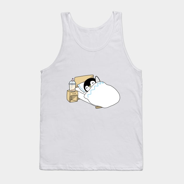 Little Penguin Chilling in Bed with some Boba! Tank Top by SirBobalot